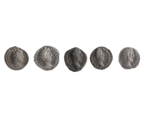 Five late 2nd century AD Imperial Roman silver denarii from the reign of Commodusfirst Rome 191AD. L AEL AVREL COMM AVG P FEL