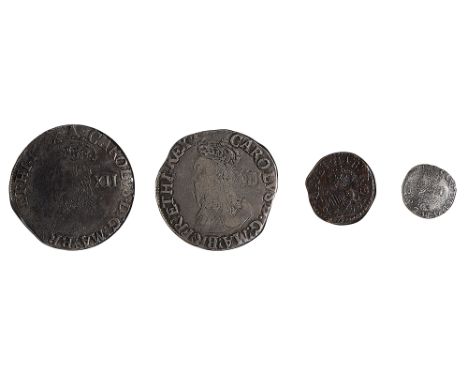 Charles I (1625-49) silver shillings and two other coinsfirst, mint mark bell, (1634-5) CAROLVS D G MA BR FR ET HI REX. Crown