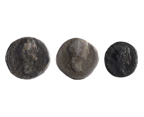 Antoninus Pius AE SestertiusRome, Struck 143-144 ADANTONINVS AVG PIVS P P TR P COS III, Head of Antoninus Pius, laureate, rig