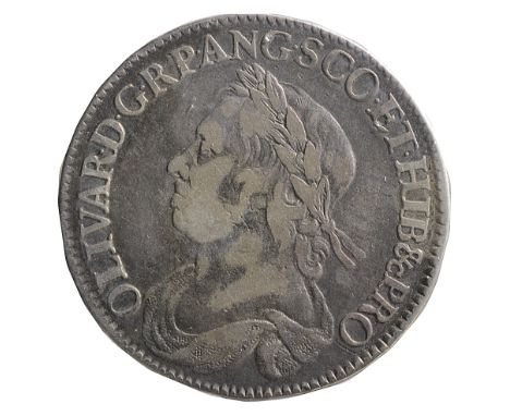 Oliver Cromwell Silver Halfcrown1658.Draped bust left OLIVAR D G R P ANG SCO ET HIB &amp; PRO / reverse crowned shield of arm