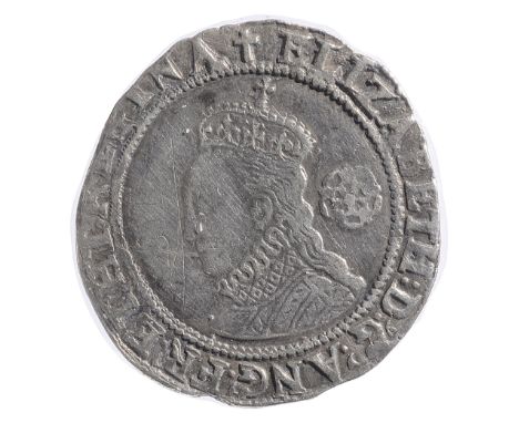 Elizabeth I (1558-1603) milled silver sixpence mint mark Latin Cross, ELIZABETH D G ANG FRA ET HIB REGINA, Ornate crowned bus