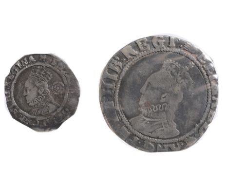 Elizabeth I (1558-1603) silver three pence 1561 and shillingfirst third and fourth issue mint mark castle, ELIZABETH D G  ANG