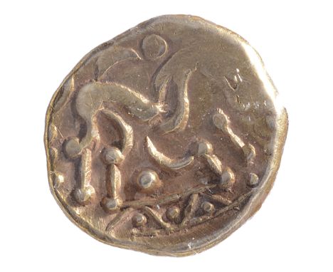 Celtic Britain, Corieltauvi, Gold Stater, c. 60-50 BCNorth East Coast type,disjointed horse facing right pellet beneath and z