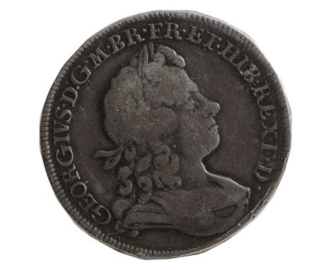 George I Silver Halfcrown1720, Sexto edge.Laureate and draped bust facing right / Crowned cruciform shields, roses and plumes