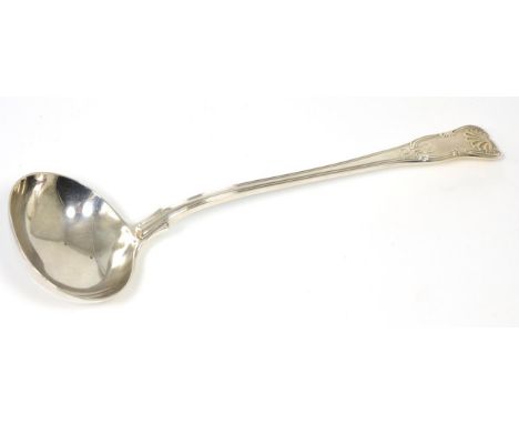 A William IV silver hourglass pattern soup ladle, James Wintle, London 1837, 33cm long, 9.6ozt