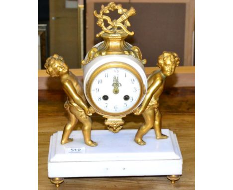 Louis XV style white marble and ormolu mounted mantle clock