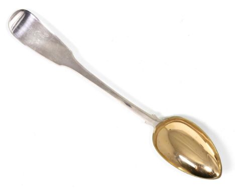A Russian silver fiddle pattern basting spoon, probably Franz Kernig, assay master Mikhail Karpinsky, St. Petersburg 1829, wi