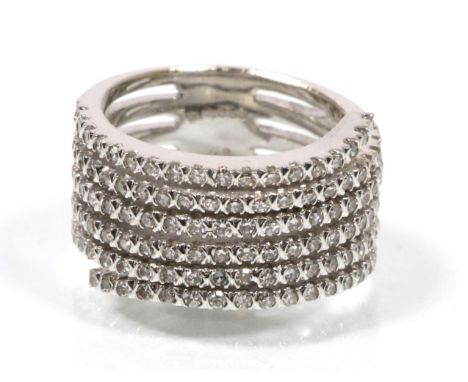 An 18 carat white gold diamond ring, of six diamond set bands, total estimated diamond weight 1.40 carat approximately, finge