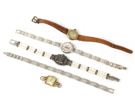 A Jaeger LeCoultre lady's wristwatch, the case stamped 375; a lady's 9 carat gold cased wristwatch, the dial signed Omega; an