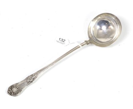 A scarce Victorian silver scroll rosette pattern soup ladle, Elizabeth Eaton, London 1855, a variant of Queen's pattern, this