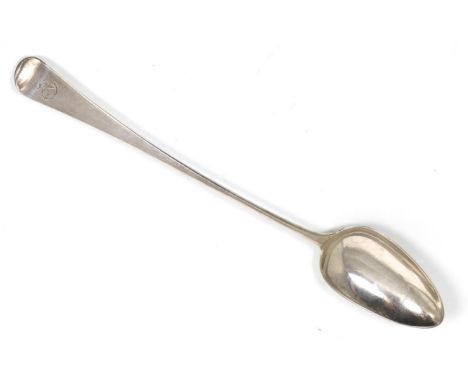 A George III silver old English pattern basting spoon, Solomon Hougham, London, 1794, the terminal with later initial, 30cm l
