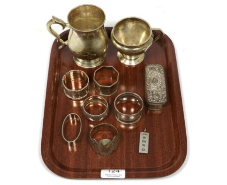 A silver ring case, Birmingham marks; with assorted silver and plate (10)