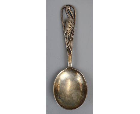Unusual silver caddy spoon depicting stalk