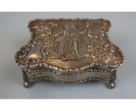 Hallmarked silver chased trinket box - Approx 88g