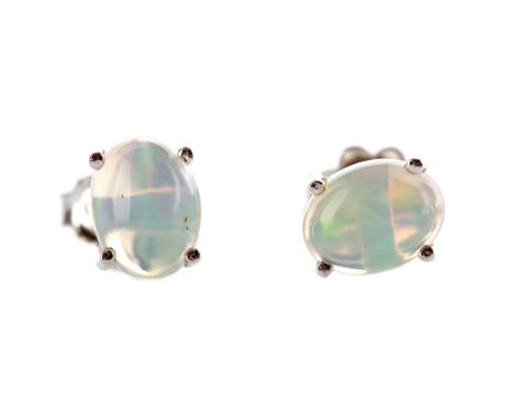 PAIR OF ETHIOPIAN OPAL STUD EARRINGS, set with cabochon Ethiopian opals, marked 925 to the posts, 1.7g