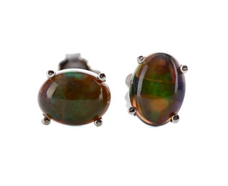 PAIR OF BLACK OPAL STUD EARRINGS, set with cabochon black opals, marked 925 to the posts, 1.7g