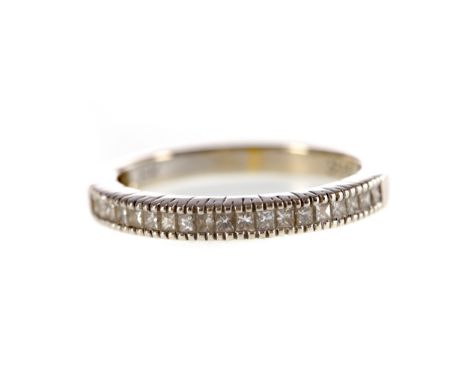PRINCESS CUT DIAMOND BAND, the channel set diamonds totalling approximately 0.60 carats, marked 14K, size K, 2.2g