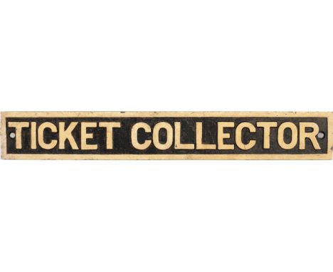 GWR post grouping cast iron doorplate TICKET COLLECTOR, face restored. Measures 23.5in x 3.5in.