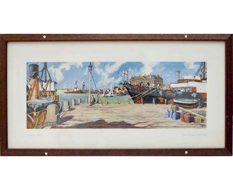 Carriage Print HARWICH, ESSEX by Charles King from the LNER Post-War Series - A view of the Trinity lightship outside the Gre