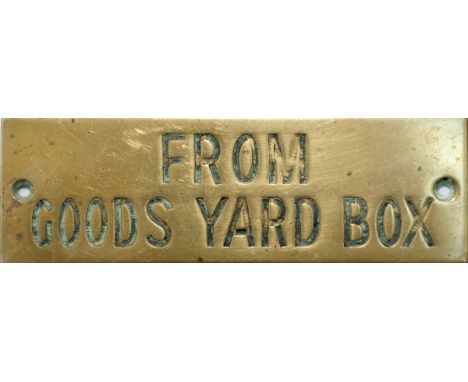 GWR brass hand engraved shelf plate FROM GOODS YARD BOX. Measures 4.75in x 1.5in, in good original condition.