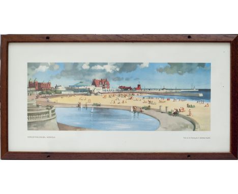 Carriage print GORLESTON-ON-SEA, NORFOLK by F Donald Blake from the LNER Post War Series around 1948. In original type frame 