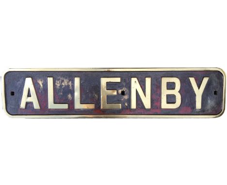 Nameplate ALLENBY ex Peckett 0-4-0 ST No 1978 of 1939. Supplied new to The Royal Arsenal, Woolwich. Sold to E.L.Pitt & Co, Br