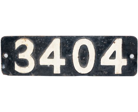 Smokebox numberplate 3404 ex BR(W) 0-6-0 PT, built in 1956 by The Yorkshire Engine Company. Shedded at 88B Cardiff East Docks