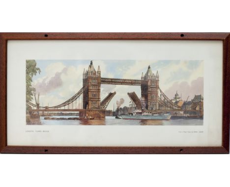 Carriage print LONDON TOWER BRIDGE by John L Baker from the LNER Post War Series around 1948. In original type frame measurin
