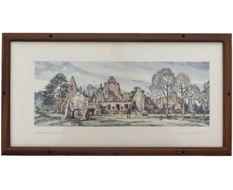 Carriage print DRYBURGH ABBEY BERWICKSHIRE by Kenneth Steel R.B.A S.G.A. A view of the ruined Abbey and grounds, from the LNE