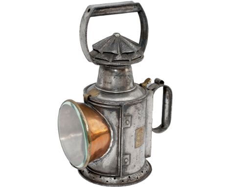 GWR 3 aspect Handlamp with rectangular brass makers plate THE SILBERLIGHT FAUDELS LONDON on the side and brass GWR FOR PETROL