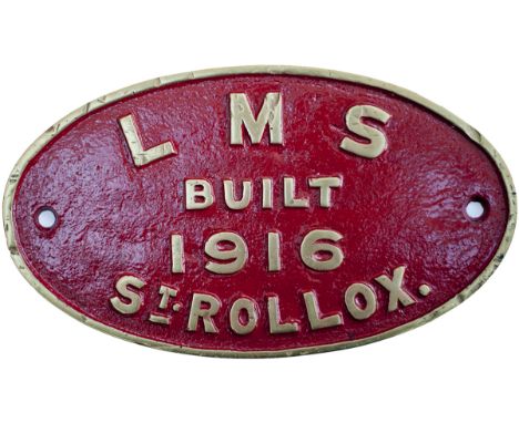 Worksplate oval cast brass LMS BUILT 1916 ST ROLLOX, ex LMS 3F 0-6-0T 56363. A long time 67C AYR engine, withdrawn in 1960. F