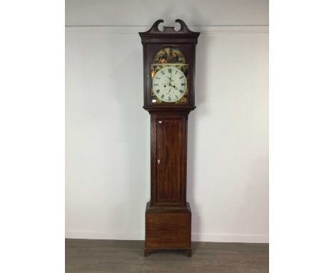 19TH CENTURY EIGHT DAY LONGCASE CLOCK BY JOHN MURDOCH OF AYR,mahogany cased with inlaid detail, the broken swan neck pediment