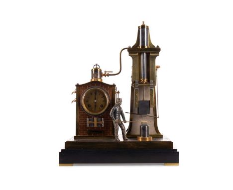 LATE 19TH CENTURY FRENCH GILT AND PATINATED METAL 'FOUNDRYMAN' AUTOMATON CLOCK,made by André Romain Guilmet, Paris circa 1890