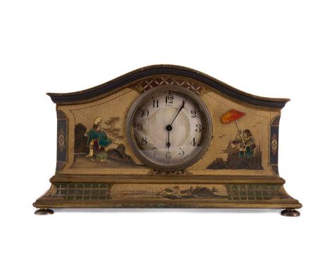 EARLY 20TH CENTURY CHINOISERIE MANTEL CLOCK,retailed by Asprey, with one train movement, the silvered dial set with Arabic nu