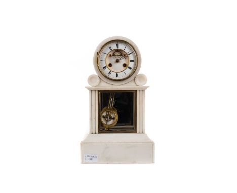 LATE 19TH CENTURY FRENCH WHITE MARBLE EIGHT DAY MANTLE CLOCK,of domed Neo-Classical form, the circular enamelled dial set wit