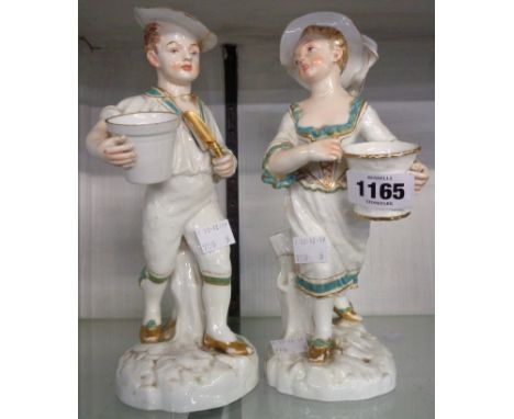 A pair of 19th Century Royal Worcester Hadley style boy and girl figures - a/f