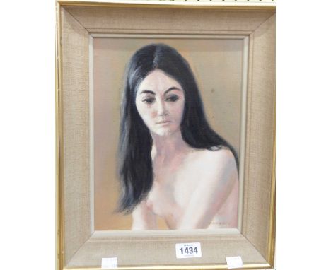 Francis Kelly: a gilt and hessian framed portrait of a nude female figure - signed and bearing title verso "Gail 27"
