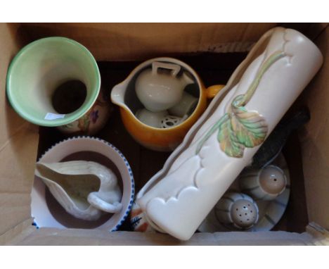 A collection of ceramics including Clarice Cliff, Beleek, Poole, Shelley, etc.