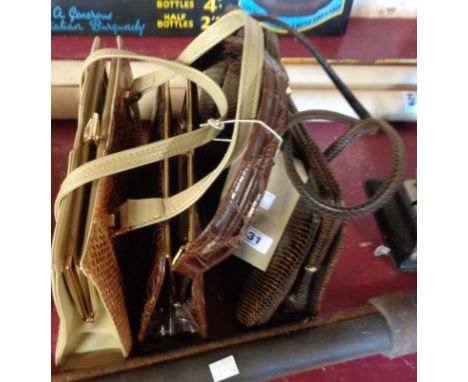 An Ackery handbag, a Riviera snakeskin, and another snakeskin example