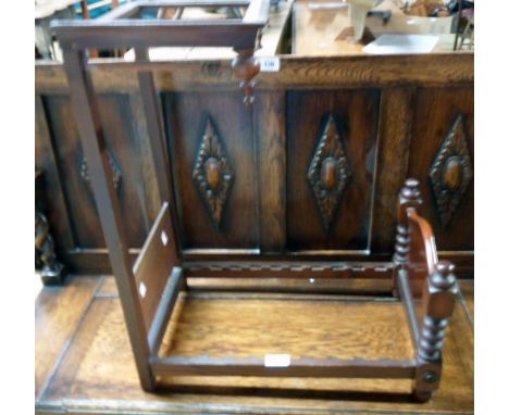 A 20" 19th Century mahogany salesman's sample/dolls half tester bedstead with flanking bobbin turned supports to foot board a