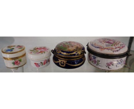 An early 19th Century Bloor Derby patch pot and a late 19th Century Minton rouge pot - sold with a Lille enamel patch box and