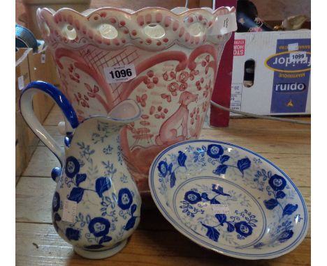 Various ceramics including small jug and basin, cachepot, etc.