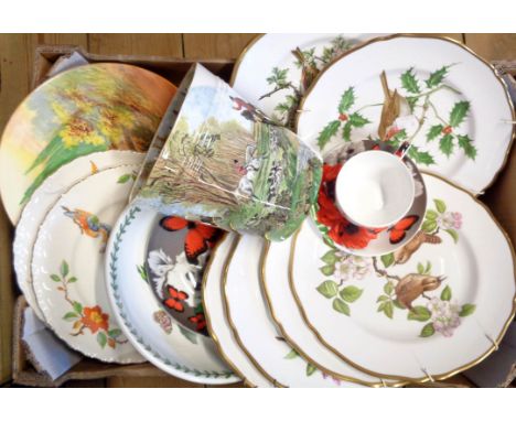 A Royal Doulton plate, Portmeirion Botanic Garden dish, six Spode British bird plates, etc.