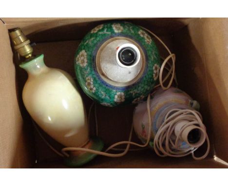 Three ceramic table lamps including ginger jar