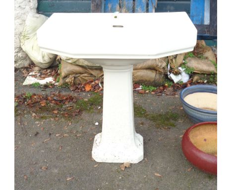 A mid 20th Century Twyfords Duramant, Old Ivory pedestal wash basin with later taps