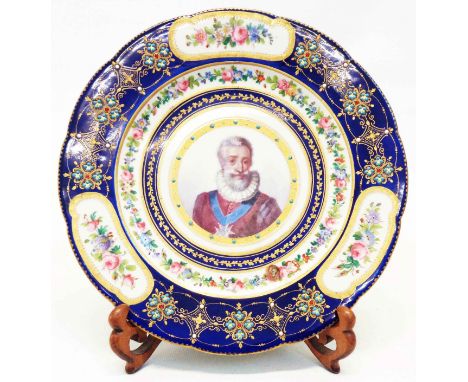 A 19th Century Sevres Henri IV portrait plate with jewelled detailing