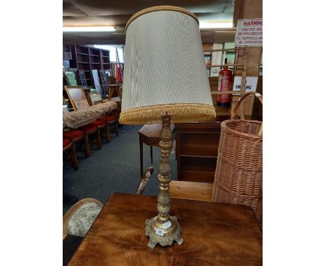 BRASS TABLE LAMP WITH SHADE, NEEDS REWIRING