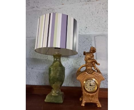 ONYX TABLE LAMP &amp; A CHERUB MANTLE CLOCK