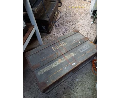 WOOD&amp; METAL ZINC LINED TROPICAL TRAVEL TRUNK