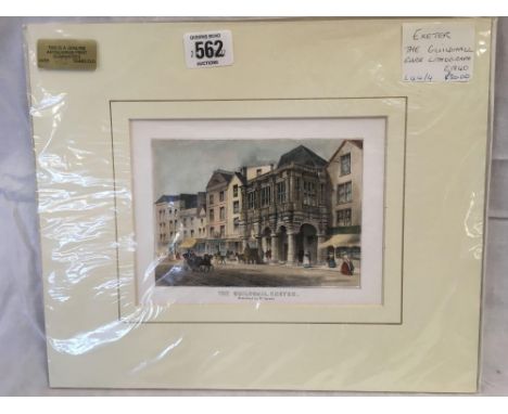 AN UNFRAMED, RARE COLOUR LITHOGRAPH OF EXETER GUILDHALL. CIRCA 1840. WITH LABELS ATTACHED.